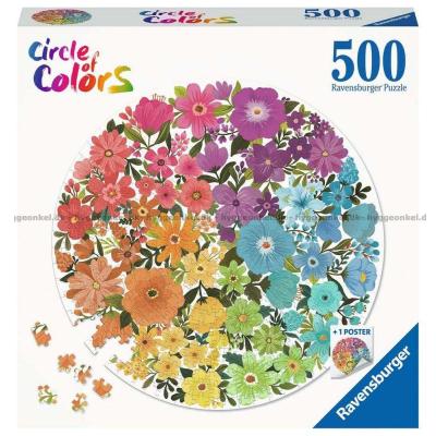 Farverige cirkler: Blomster - Rundt puslespil, 500 brikker