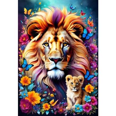 Dyr: Far og unge - Løve, 1000 brikker