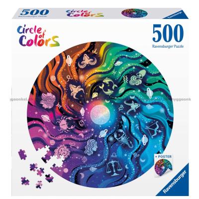 Farverige cirkler: Astrologi - Rundt puslespil, 500 brikker